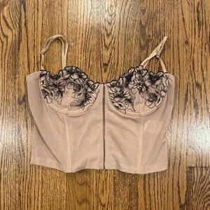 White Fox Boutique Tan and Black Lace Bustier corset top size medium